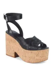 Sigerson Morrison Women's Woven Leather Cork Wedge Sandal - Becca Black, 7.5 Med