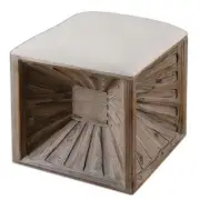 Luxe Wood STARBURST Sunburst CUBE OTTOMAN Bunching Footrest Seat Contemporary