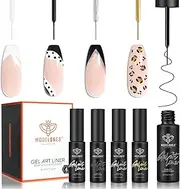 Modelones Gel Polish Nail Art Gel Liner Set-4 Colors Classic White Black Silver Gold Glitter Gel Paint for French Tip Swirl Nails Design Soak off Built Thin Brush Gel Nail Art Supplies Kit