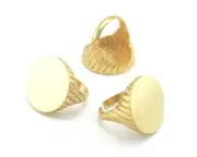 Croissant Signet Ring Blank Adjustable Shiny gold plated brass 7-8 US size 4406