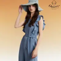 在飛比找Yahoo奇摩購物中心優惠-OUWEY歐薇 浪漫都會背心荷葉袖造型連身褲(藍色；S-L)