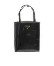 Prada Logo-Triangle Floral-Embossed Tote Bag One size black