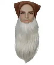 Adult Men’s Classic Animated Snowy White Dwarf Cartoon Beard with Hat, M-1380