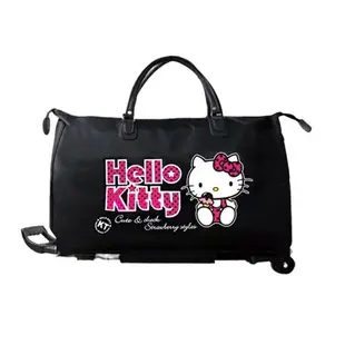 小禮堂 Hello Kitty 尼龍拉桿手提旅行袋 (黑粉點點款)