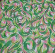 1960s 1970s Vtg Thick Rayon Fabric Kelly Lime Green Pink White Swirl 2 yd x 44"