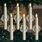 6 Pcs Window Candles With Sensor Dusk to Dawn - Ivory Stripped Candlesticks W...