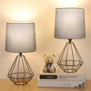 Set of 2 Bedside Table Lamp, Black Metal 2 Count (Pack of 1) Grey / Black