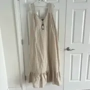 NWT BooHoo Strip Trapeze Maxi Dress Color Stone Size 14