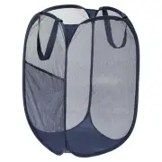 Mesh Laundry Hamper, Collapsible Laundry Baskets Bag, Navy Blue