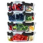 2 & 3 Compartment Glass Meal Prep Containers with BLACK Lids (4 Pack, 32 oz)