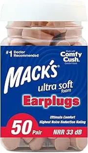Mack's Ultra Soft Foam Earplugs, 50 Pair - 32dB Highest NRR, Comfortable Ear Plugs for Sleeping, Snoring, Travel, Concerts, Studying, Loud Noise, Work