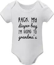 [WOOYONGING] Pack My Diaper Bag I'm Going To Grandma's Baby Onsies White Short Sleeve Unisex Newborn Clothes White Neutral Onsi