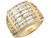 10k or 14k Yellow Gold White CZ Rectangular Bundle Designer Mens Ring