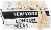 Decorative Books for Home Decor,3 PiecesTravel Themed Decorative Books Set,Real Hardcover Decor Books,for Any Table or Shelf/Living Room/Bedroom/Entryway(Black and White)