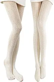 [JaGely] Womens Fishnet Hollow Out Knitted Tights Patterned Lace Stockings Vertical Strips Pantyhose (2 Pairs,Hollow out,90g), Hollow Out,