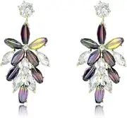 MAYJAI Crystal set fireworks, high-end zircon light luxury earrings, women's silver needles,Purple
