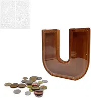 MEDOYOH Letter "U" Money Box, 23cm/9in Wooden Money Bank Alphabet Piggy Bank Coin Bank with Alphabet Stickers for Adults Kids