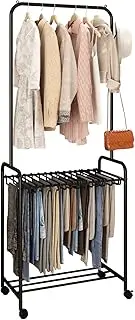 Dynus Clothes Rack with Pants Hangers, Clothing Rack with Wheels, Garment Rack for Hanging Clothes