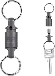 NQEUEPN Quick Release Keychain, Anti-Lost Detachable Key Rings Titanium Keychain Heavy Duty Car Key Holder with 2 Stainless Steel Split Rings & Concave and Convex Locking for Men Women Gift, Silver