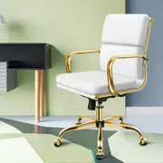 ALFORDSON Office Chair Ergonomic Paddings Executive Computer Work Seat Mid Back Gold and White