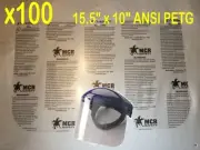 100pc MCR Safety 101640 Face shield Visor, clear PETG, 15.5"x10" plastic sheet