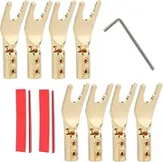 Gold Plated Y Spade Plug Connector for Speaker Wire, HiFi Speaker Fork Spade Plug 8PCS