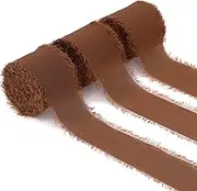 WEIERYUE 1.5" x 7 Yards Set of 3 Rolls Chiffon Tassel Ribbon Handmade Chiffon Ribbon Silky Frayed Ribbon for Wedding Invitations, Bouquets, Gift Wrapping, DIY Crafts (Dark Brown)
