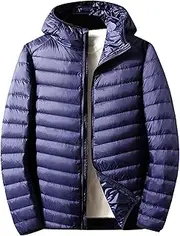 [Qolkmuiy-GJ] Men's Soft Packable Puffer Jacket Lightweight Hooded Windproof Winter Coat Classic Recycled Insulation Down Coats