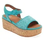 FitFlop Eloise Cork-Wrap Woven Women's Platform Wedge Sandals Blue Leather US 9