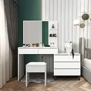 Dressing Table & Stool with Mirror Makeup Vanity Table Set with Drawers Storage Dresser Bedroom Furniture White