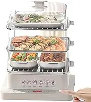 Electric Food Steamer for Cooking, 800W Food Steamer with 40L Capacity,Display Touch Screen 12 Hours Appointment 6 Cooking Modes Anti-Dry Burn，3 Layer Removable Design for Vegetables, Meats, Fish