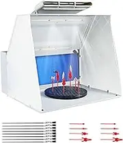 Airbrush Spray Booth Kit,Adjustable Powerful Fan and LED Lights,3-layerFilter with Wide Range of Accessories Includes Turntable,16PCS Alligator Sticks for Painting Model Craft Hobby DIY
