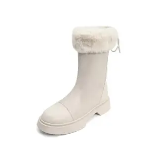 白色冬季防滑厚底后綁帶雪地靴
