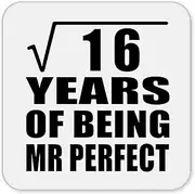 [Designsify] Gifts, 4th Anniversary Square Root of 16 Years of Mr Perfect, Drink Coaster Mat Wipe-Clean Non-Slip Non-Skid Cork Back, for Birthday Mom Dad Parents Fathers Mothers Day Party, to Men Women