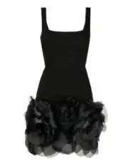 Cynthia Rowley Black 'Kourtney' Organza Flower Hem Mini Dress sz 8 NWT