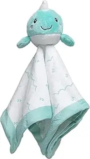 Pearhead Narwhal Lovey Blanket, Blue Snuggle Blanket, Newborn Infant and Toddler Security Blanket Toy, Stuffed Animal Plush Blanket for Baby Boy
