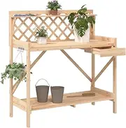 Potting Bench with Trellis Solid Wood Fir Plant Accessories