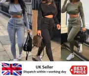 Women Ladies Co ord Cropped Top Suit Lounge Wear Bottoms 2PCS Tracksuit Set 8-14