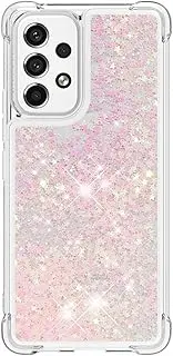 Samsung A13 4G Case Glitter, 3D Bling Sparkle Quicksand Flowing Liquid Clear Transparent TPU Gel Silicone ShockProof Protective Phone Case for Samsung Galaxy A13 4G Cover Girls, Silver & Pink
