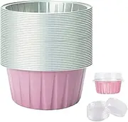 50Pcs Aluminum Cups, 125ml/5.0oz Baking Cups, Foil Cupcake Liners with 50Pcs Lids 2.5x1.3 Mini Aluminium Creme Ramekins Cupcake Liners for Baking, Foil