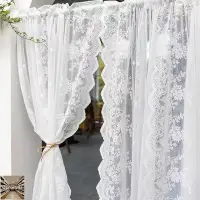 在飛比找蝦皮購物優惠-家己人客製化 穿桿窗簾 韓式蕾絲窗紗 白紗櫥窗簾 成品窗簾 