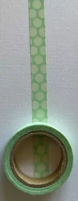 GREEN￼ W/WHITE POLKA-DOT Washi Tape Roll(3/8”Wide)Card Making•Border•Dots•Spot•