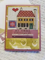 Handmade cross-stitch anniversary greeting card