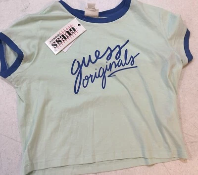 Guess Women’s Soft Jade Cropped Ringer Tee Shirt Ladies Summer Fashion (L)