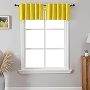 SeeGlee Vibrant Yellow Set of 2 Pack Back Tab & Rod Pocket Valance Curtains for Short Window,42 x 14 Inch Long Light Blocking Thermal Insulated Mini Valances