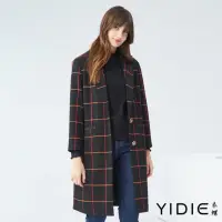 在飛比找momo購物網優惠-【YIDIE 衣蝶】格紋雙釦西裝翻領大衣外套-黑