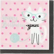Creative Party Cute Cats Happy Birthday Napkins (Pack of 16) (UK Size: One Size) (Pink/Black/White)