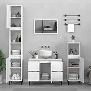 3 Piece Bathroom Furniture Set, White Engineered Wood Bathroom Storage Cabinet, Mirrored Cupboard for Shower Compartment