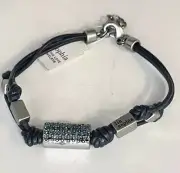Lia Sophia Blue Rhinestone Crystal Leather Rope Cord Bracelet Silver Boho Barrel