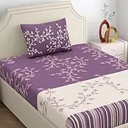 Dreamscape 100% Cotton Single Bedsheet for Single Bed, 140TC, 1 Bed Sheet (Size 59 x 87 inches) with 1 Pillow Cover, Purple